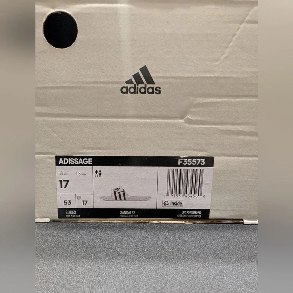 Adidas White Adissage 3 Stripe Slide Sandals Size‎ 17 NWT